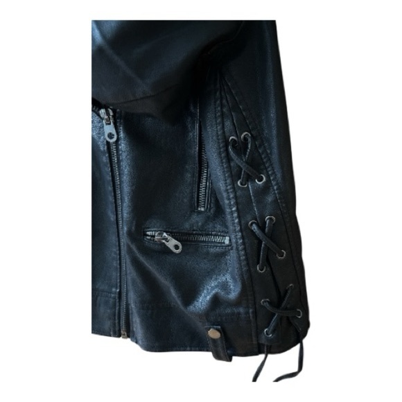 -Pink Key Moto Jacket  Black Faux Leather, Classic Fit - Picture 4 of 4